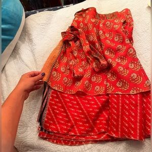 Early 2000s Layered Reversible Vintage Red Skirt with Tie